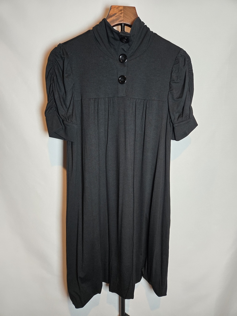 INC International Concepts Black Buttoned Babydoll Midi Dress